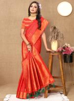 Soft Silk Red Festival Wear Zari Work Saree